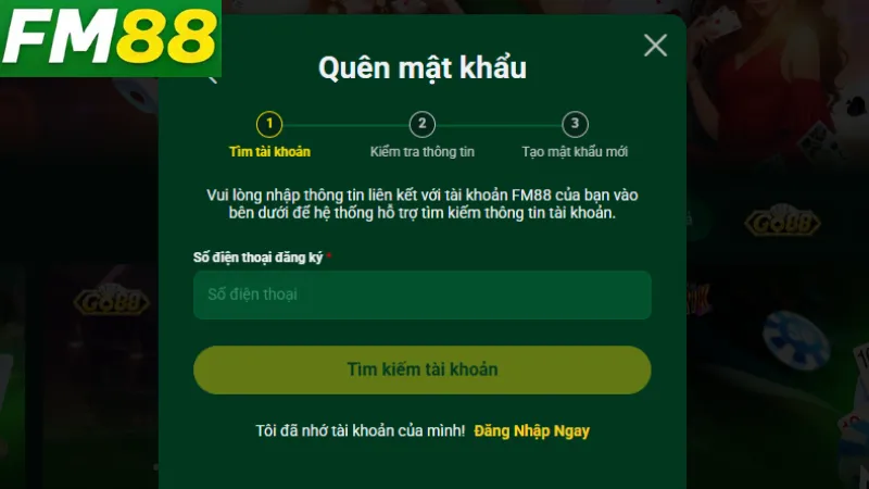 Các bước khôi phục mật khẩu Fm88